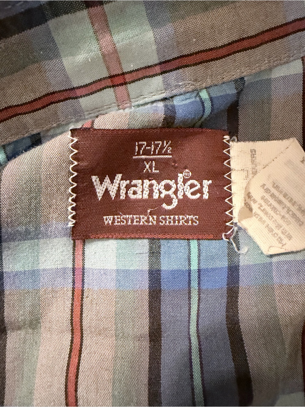 Wrangler Light Blue and Brown Plaid Western Button-Down Shirt - Picture 3 of 3
